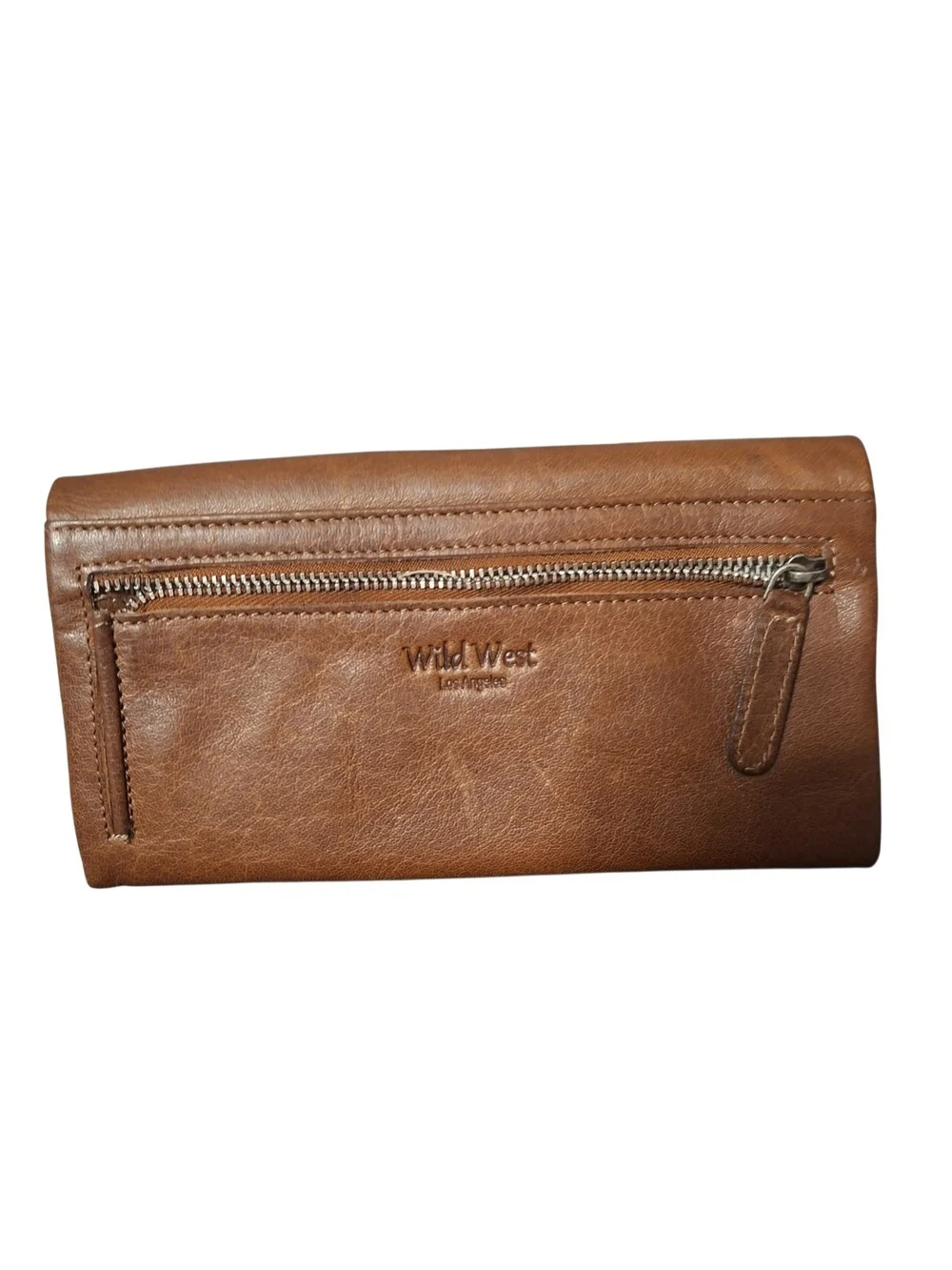 Wild West Leather Fold-Over Clutch Wallet - Brown